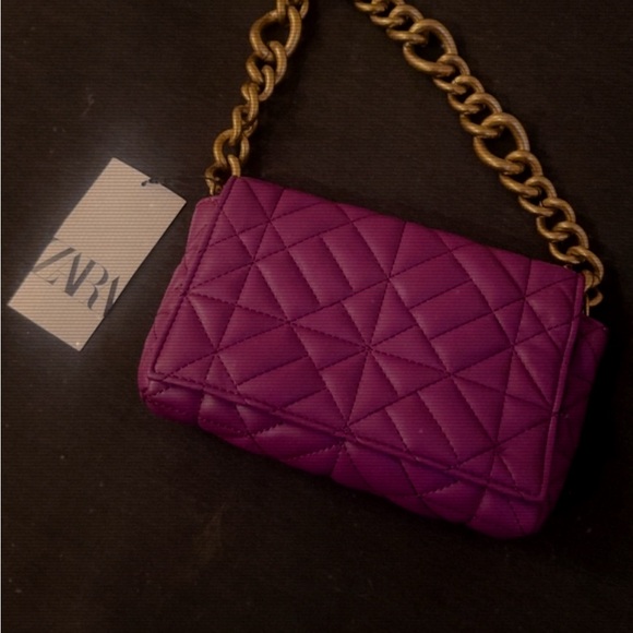 Zara Handbags - Zara Magenta Quilted Crossbody Bag with Gold Chain